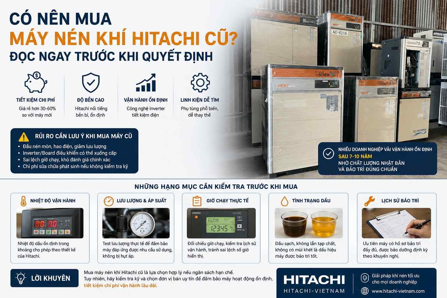 C&oacute; n&ecirc;n mua m&aacute;y n&eacute;n kh&iacute; hitachi cũ