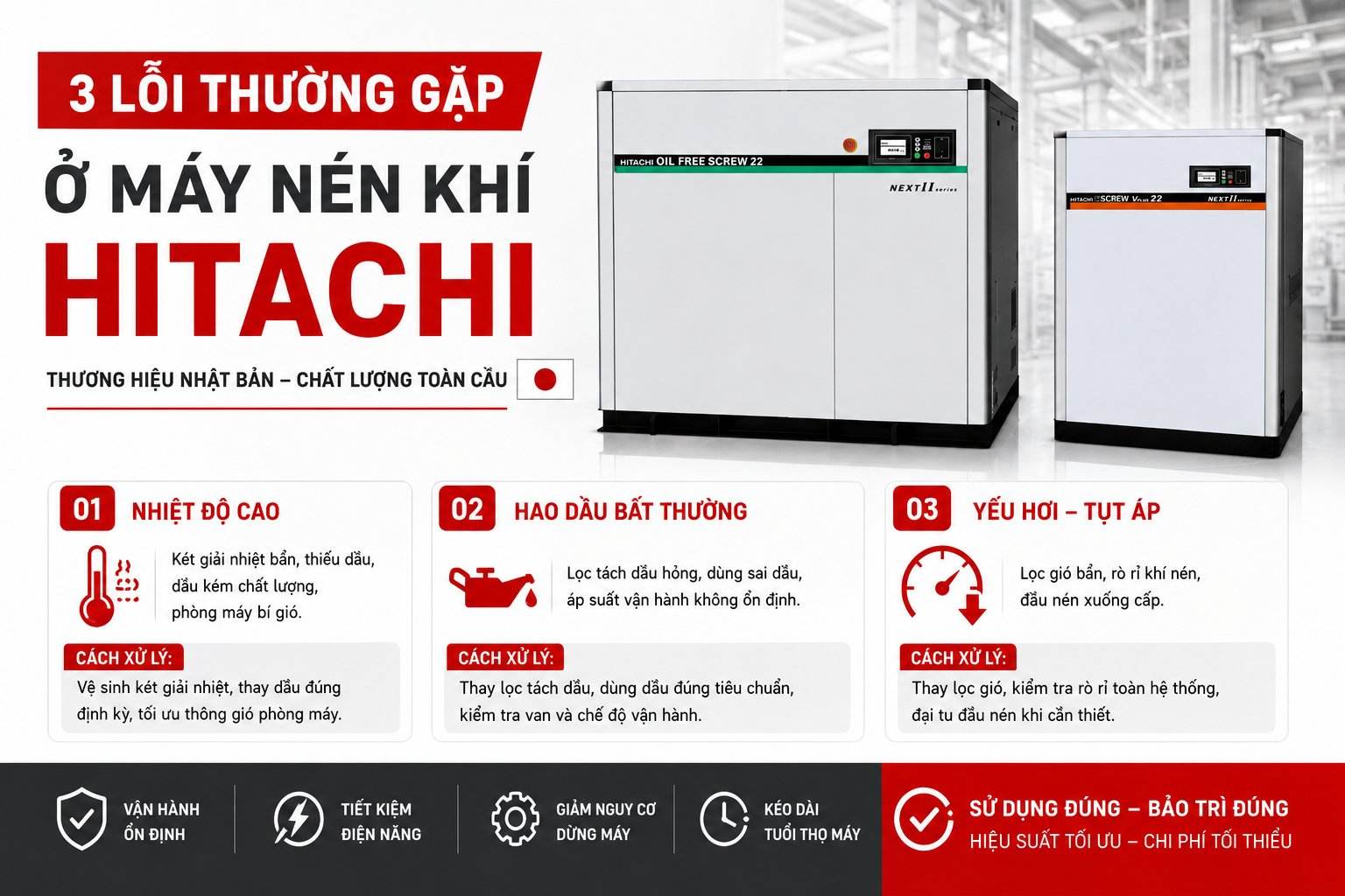 3 lỗi thường gặp ở m&aacute;y n&eacute;n kh&iacute; Hitachi 